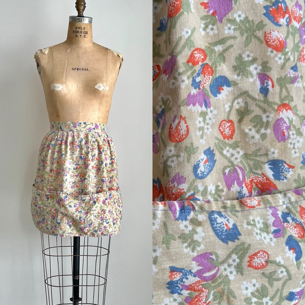 1960s 60s Vintage Floral Apron